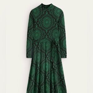 BODEN Long Sleeve Green and Black Maxi Dress